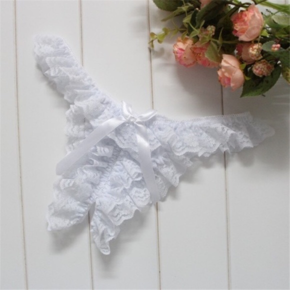 WHITE All lace open crotch G-String Thong. Classic Lace Thong. Waist 24" to 36" - Picture 1 of 1